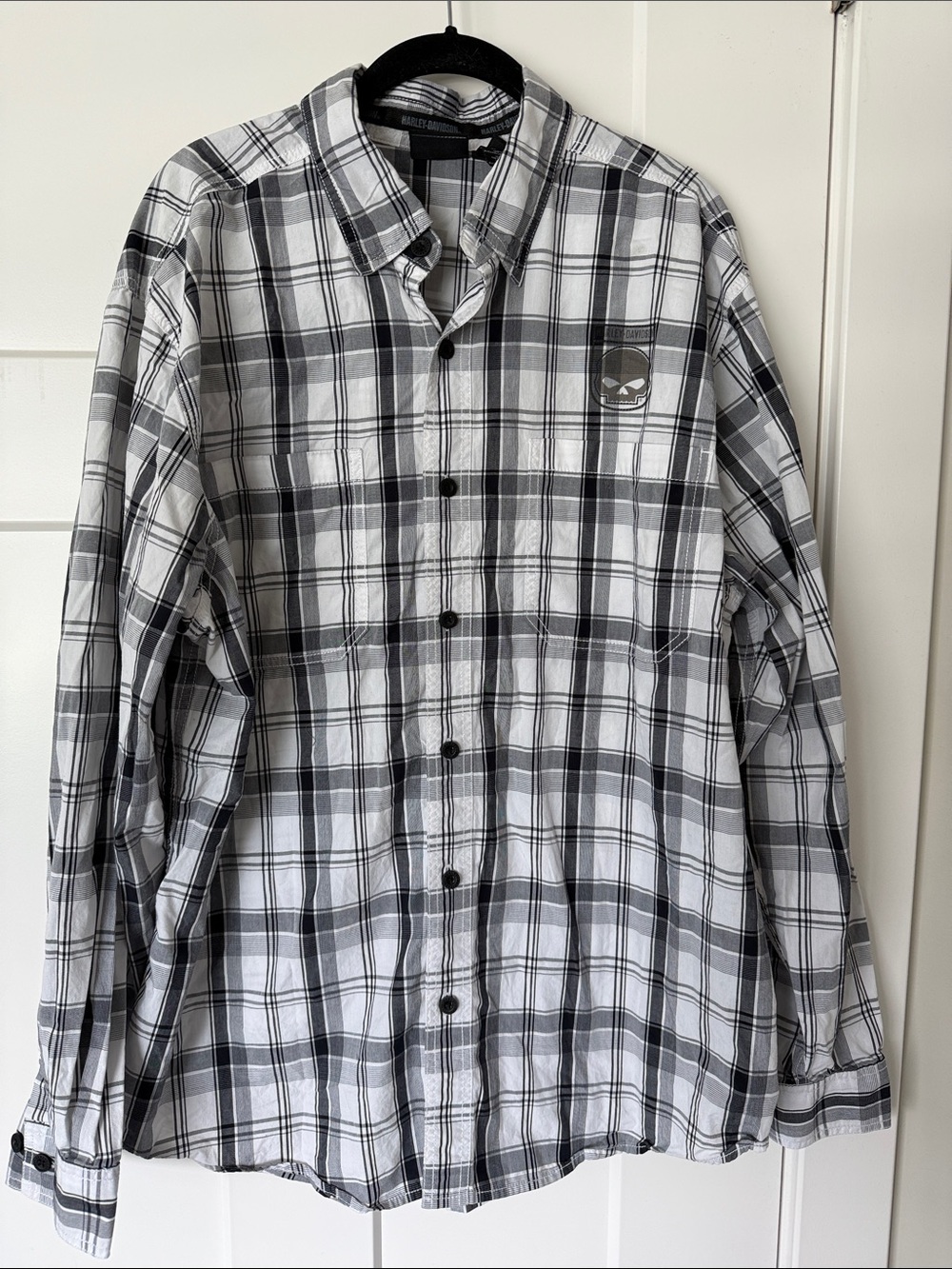 Harley-Davidson Men's Plaid Button-Up Shirt - Gray/White - SIze XL